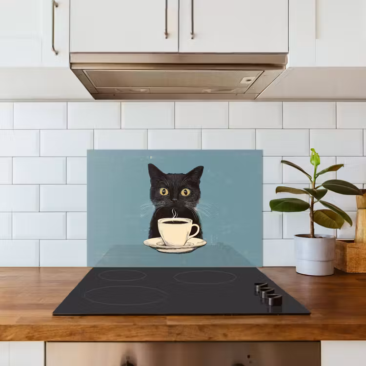 Spatscherm keuken - Kat - Zwart - Koffie - Minimalistisch — 6