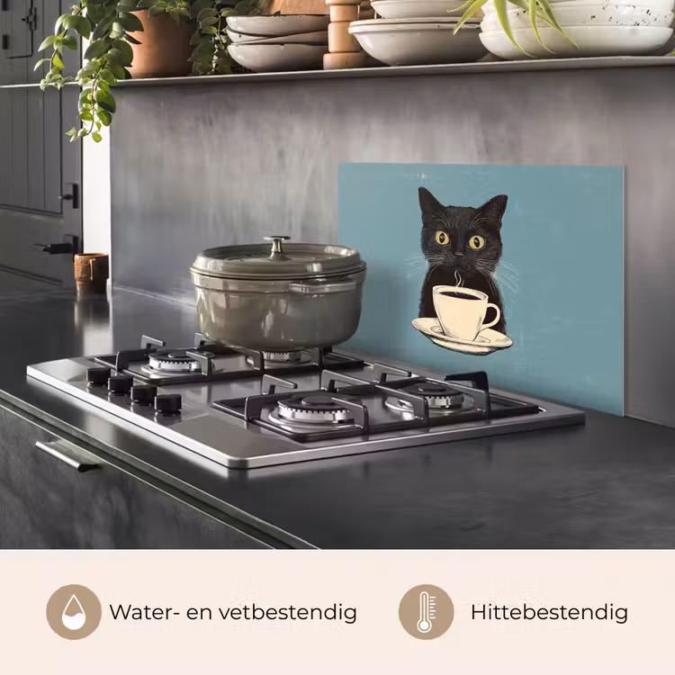 Spatscherm keuken - Kat - Zwart - Koffie - Minimalistisch — 7