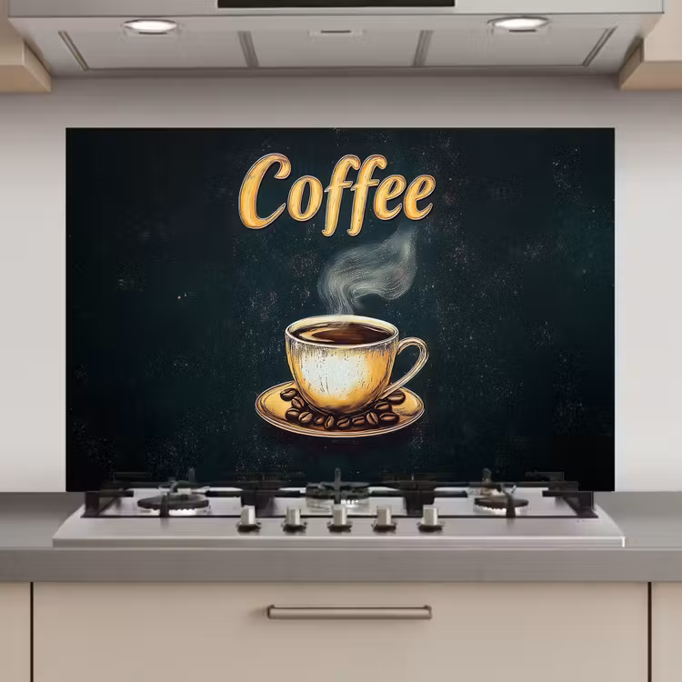 Spatscherm keuken - Koffie - Schotel - Koffiebonen - Retro — 1