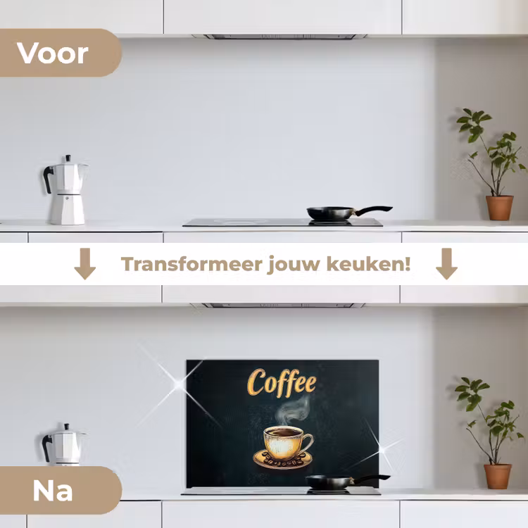 Spatscherm keuken - Koffie - Schotel - Koffiebonen - Retro — 3