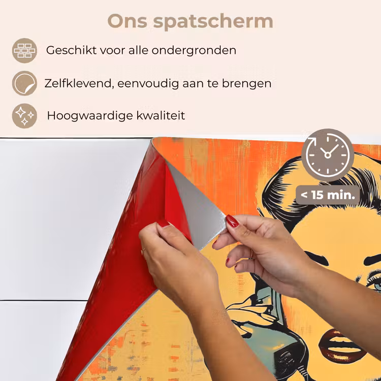 Spatscherm keuken - Retro - Vrouw - Koptelefoon - Oranje — 4