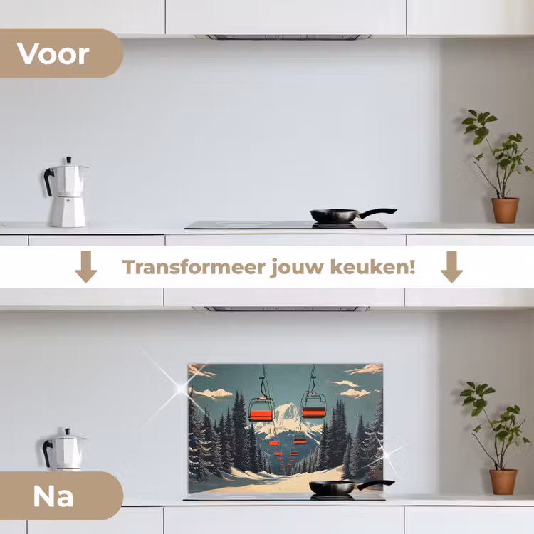 Spatscherm keuken - Sneeuw - Skilift - Rood - Bomen — 3