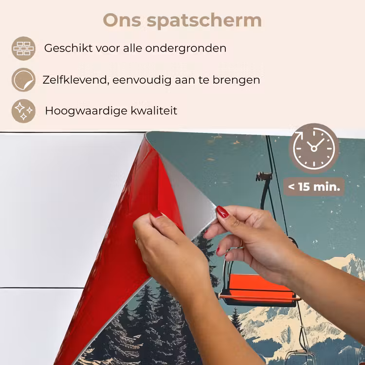 Spatscherm keuken - Sneeuw - Skilift - Rood - Bomen — 4