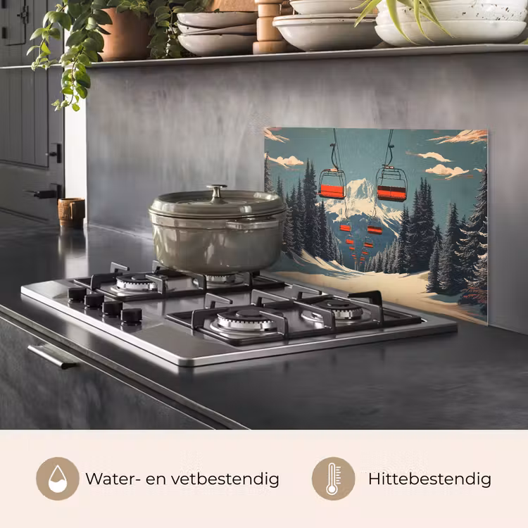 Spatscherm keuken - Sneeuw - Skilift - Rood - Bomen — 7