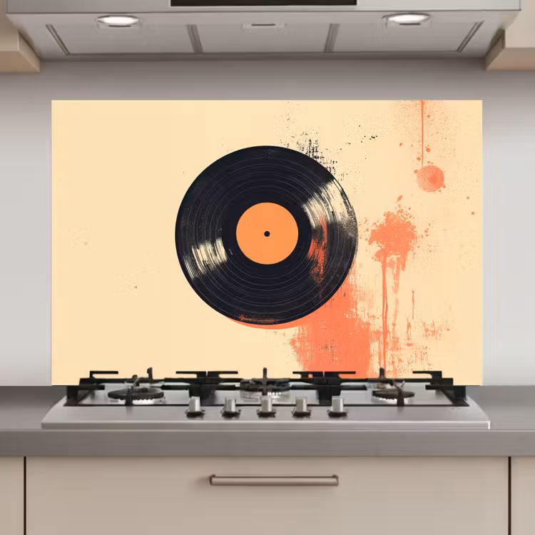 Spatscherm keuken - Vinylplaat - Zwart - Verfspatten - Retro — 1