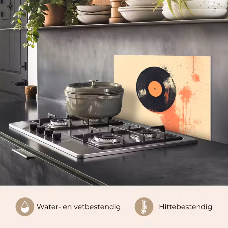Spatscherm keuken - Vinylplaat - Zwart - Verfspatten - Retro — 7