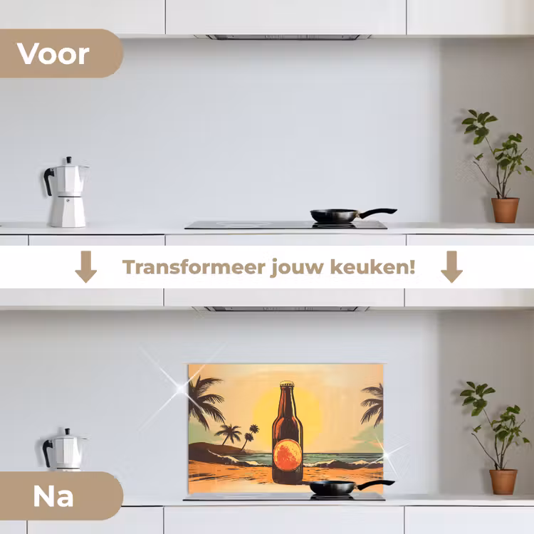 Spatscherm keuken - Bierfles - Zonsondergang - Palmbomen - Zee — 3