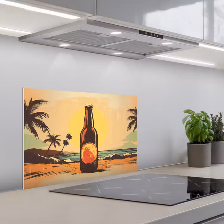 Spatscherm keuken - Bierfles - Zonsondergang - Palmbomen - Zee — 5