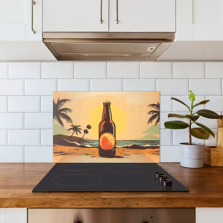Spatscherm keuken - Bierfles - Zonsondergang - Palmbomen - Zee — 6