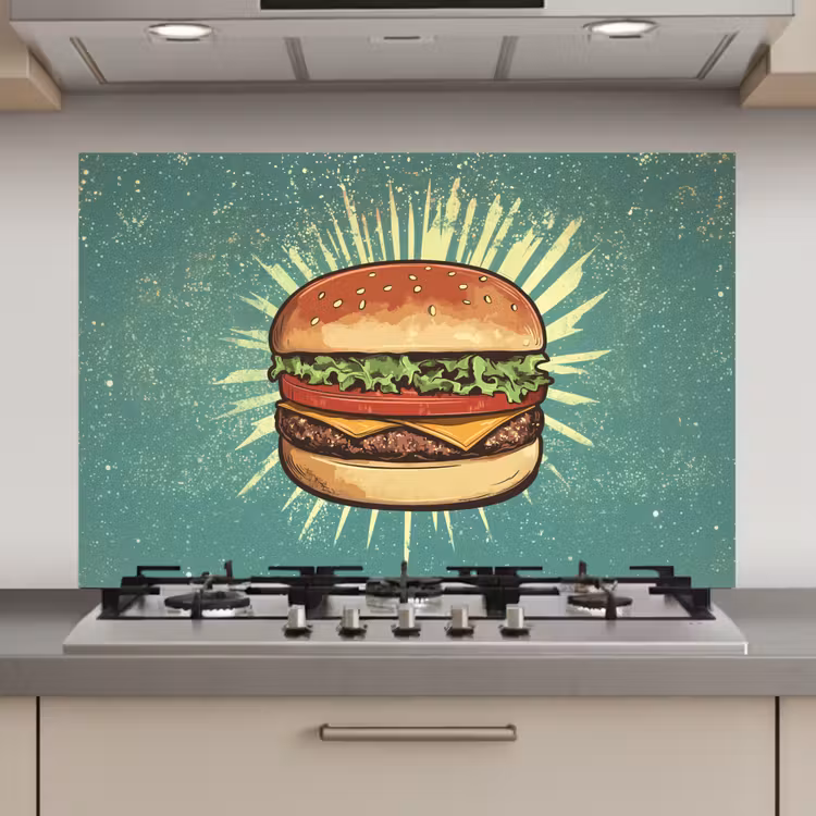 Spatscherm keuken - Hamburger - Illustratie - Sla - Kaas — 1