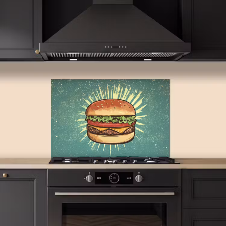 Spatscherm keuken - Hamburger - Illustratie - Sla - Kaas — 2