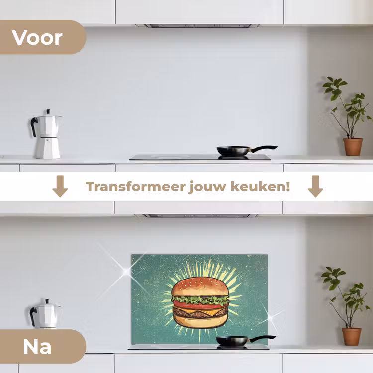 Spatscherm keuken - Hamburger - Illustratie - Sla - Kaas — 3