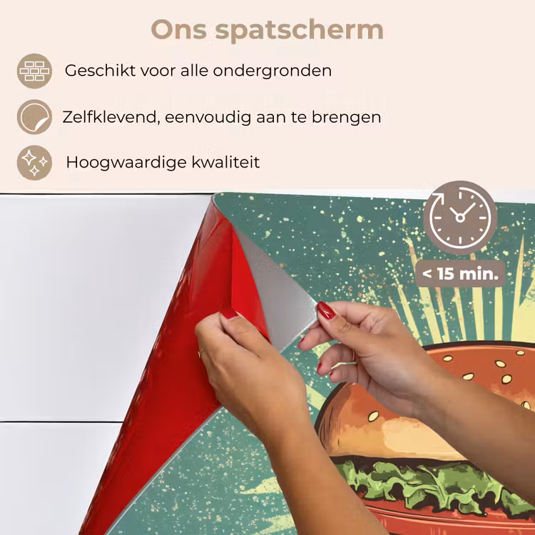 Spatscherm keuken - Hamburger - Illustratie - Sla - Kaas — 4