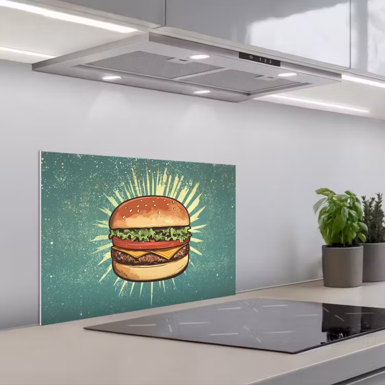 Spatscherm keuken - Hamburger - Illustratie - Sla - Kaas — 5