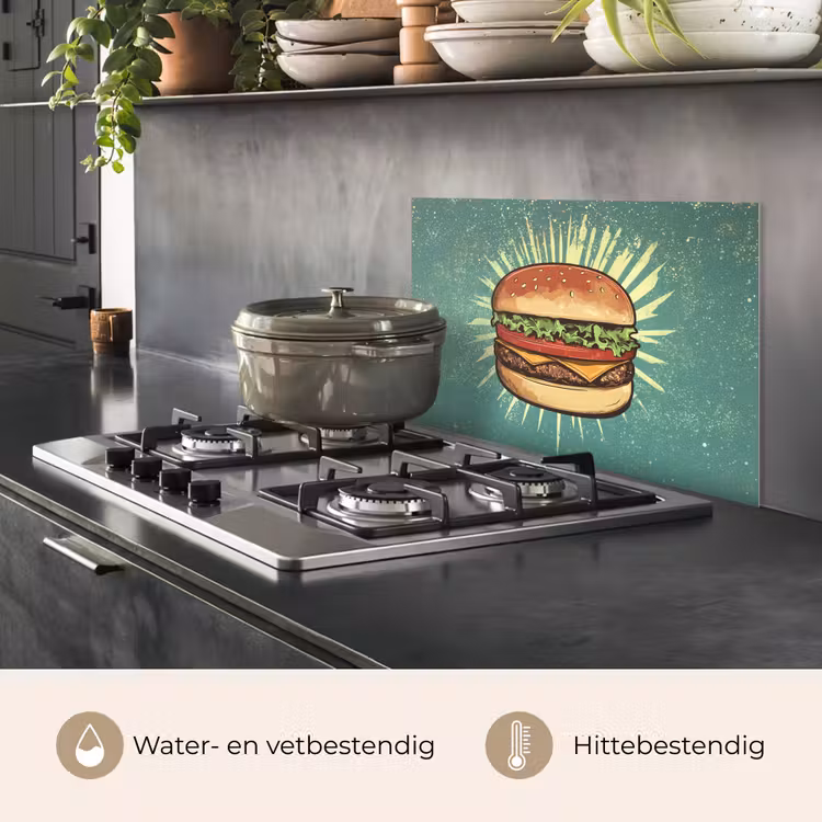 Spatscherm keuken - Hamburger - Illustratie - Sla - Kaas — 7