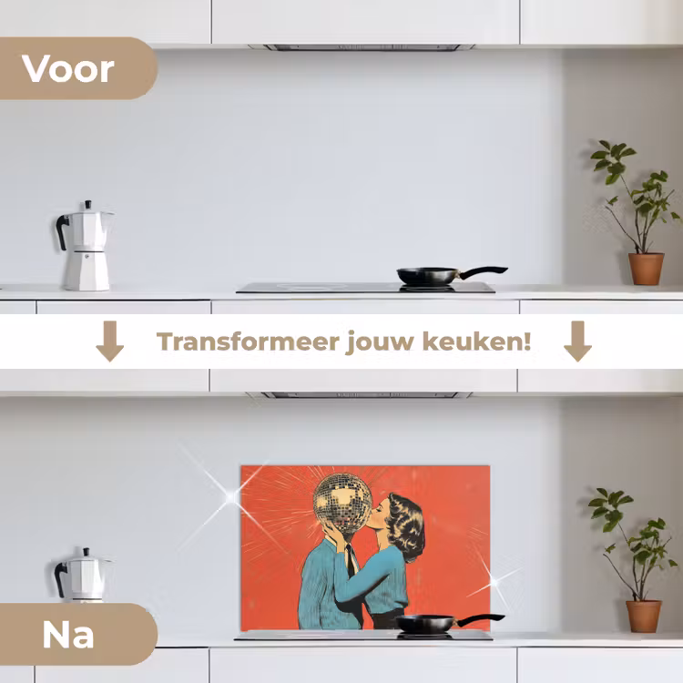 Spatscherm keuken - Vrouw - Retro - Discobal - Kus — 3