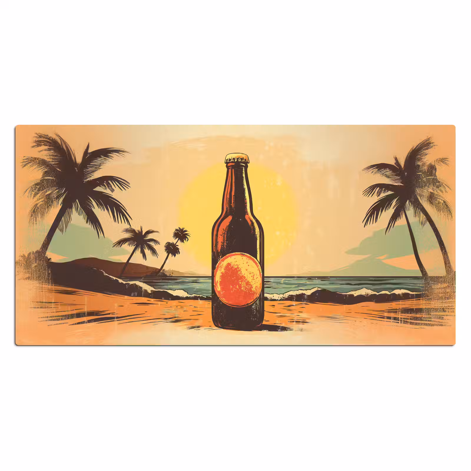 Bureau onderlegger - Bierfles - Zonsondergang - Palmbomen - Zee — 1
