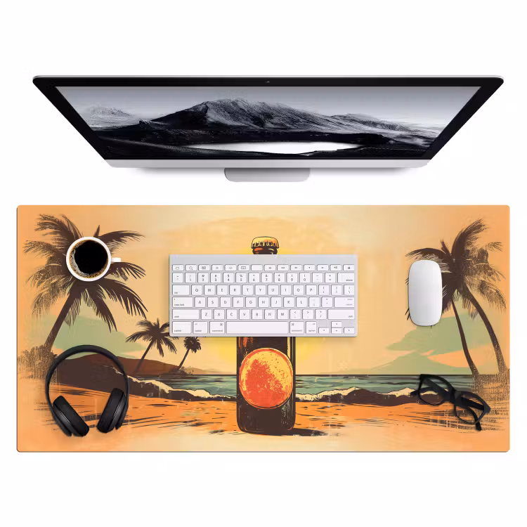 Bureau onderlegger - Bierfles - Zonsondergang - Palmbomen - Zee — 3