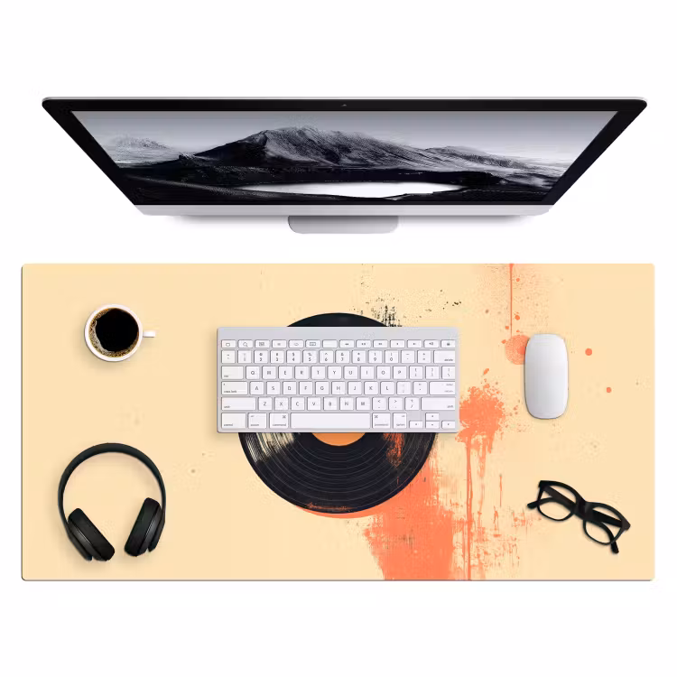Bureau onderlegger - Vinylplaat - Zwart - Verfspatten - Retro — 3