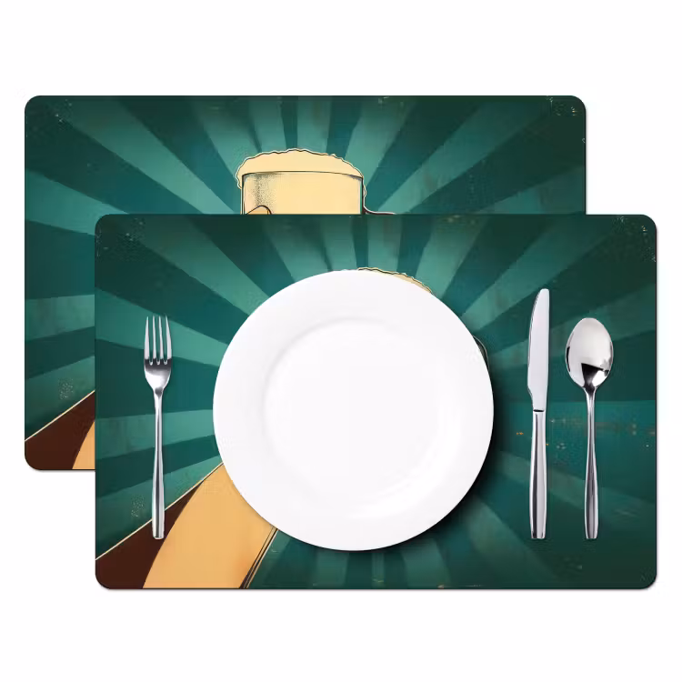 Placemat - 6 stuks - Bierglas - Schuim - Retro - Groen — 2