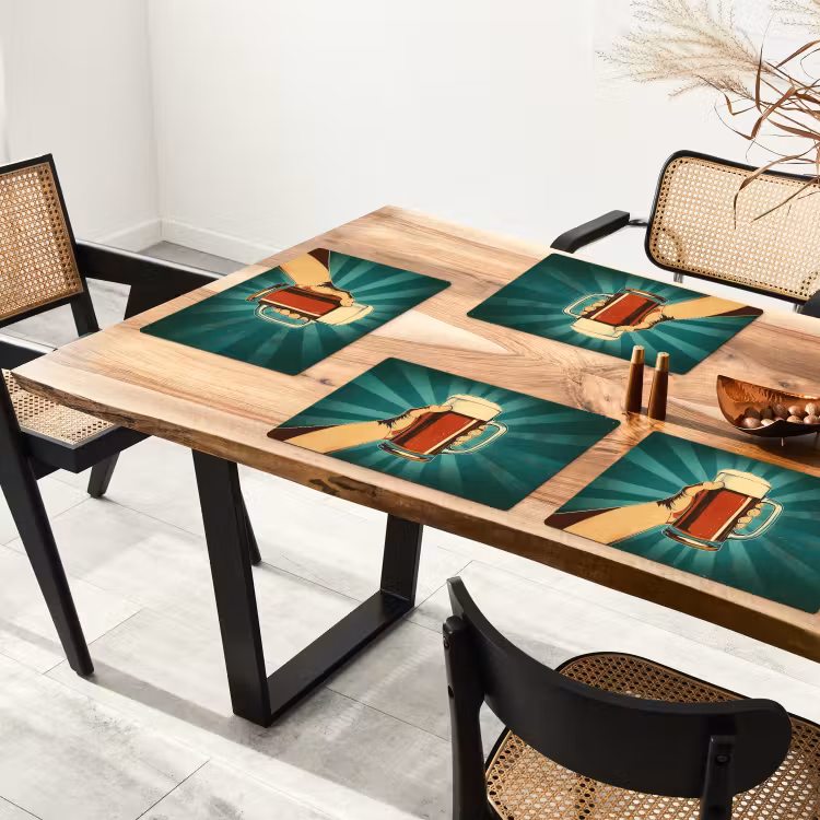 Placemat - 6 stuks - Bierglas - Schuim - Retro - Groen — 5