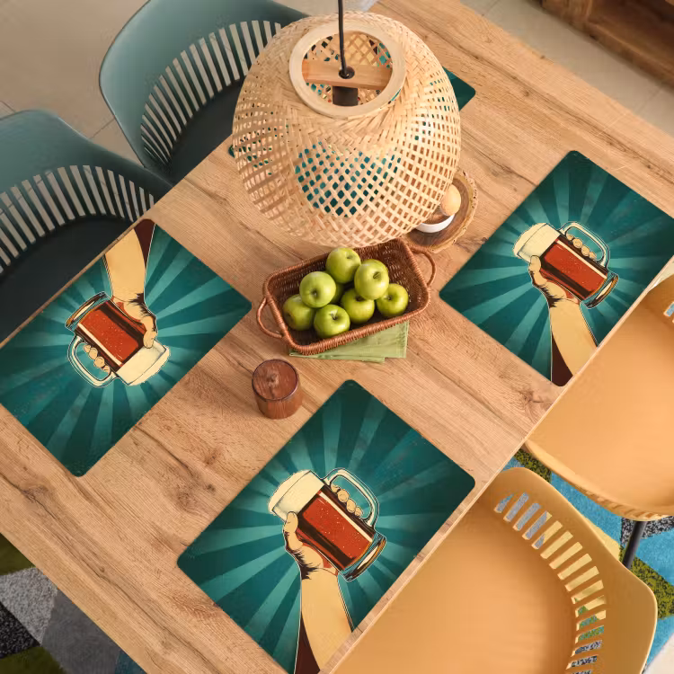 Placemat - 6 stuks - Bierglas - Schuim - Retro - Groen — 6