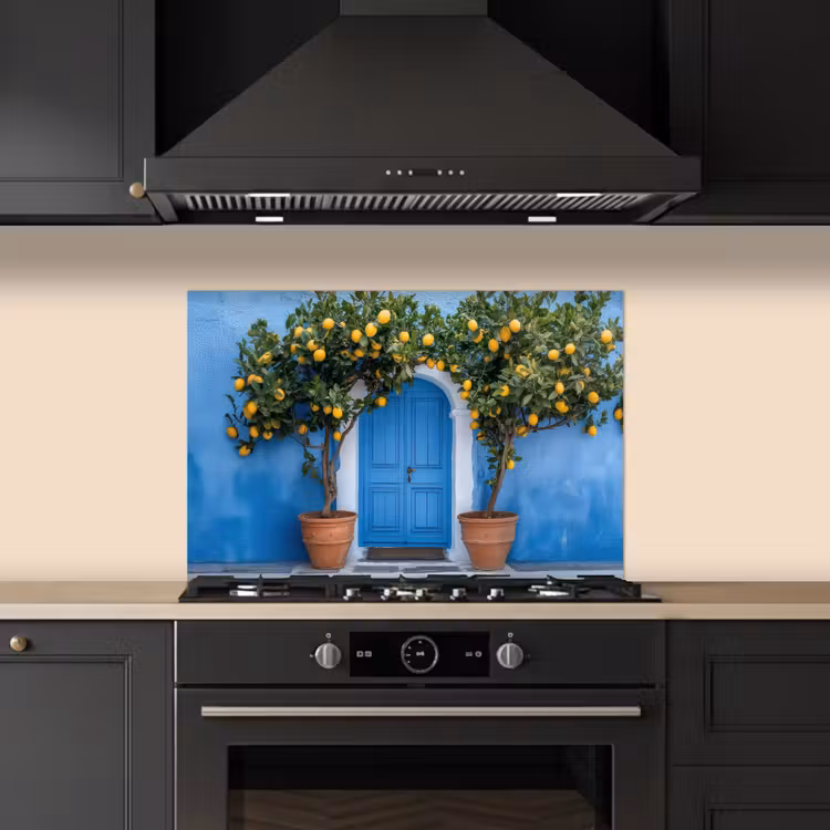 Spatscherm keuken - Citroenbomen - Geel - Deur - Potten — 1