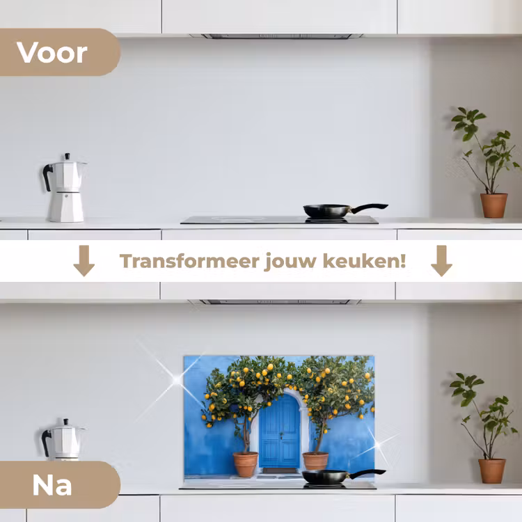 Spatscherm keuken - Citroenbomen - Geel - Deur - Potten — 2