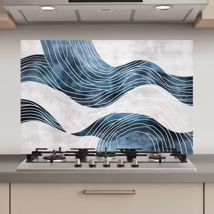 Spatscherm keuken - Lijnen - Golven - Abstract - Blauw — 1
