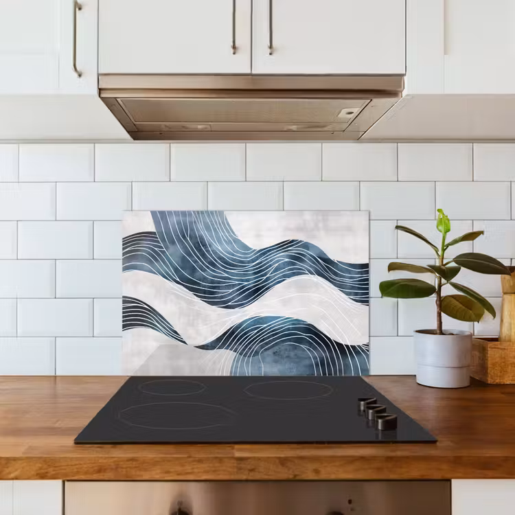 Spatscherm keuken - Lijnen - Golven - Abstract - Blauw — 6