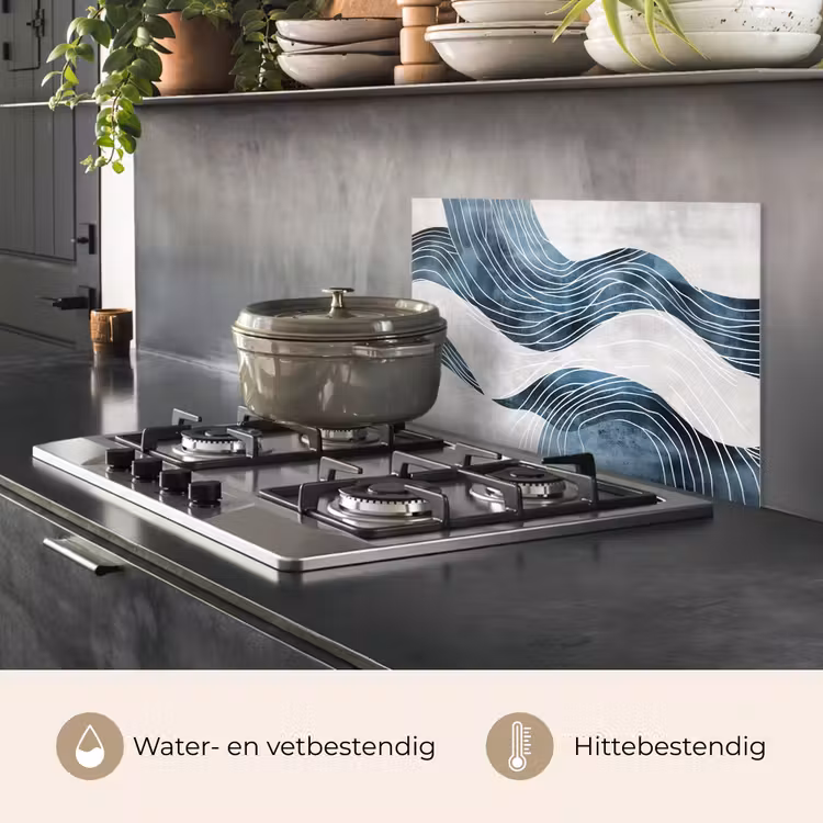 Spatscherm keuken - Lijnen - Golven - Abstract - Blauw — 7