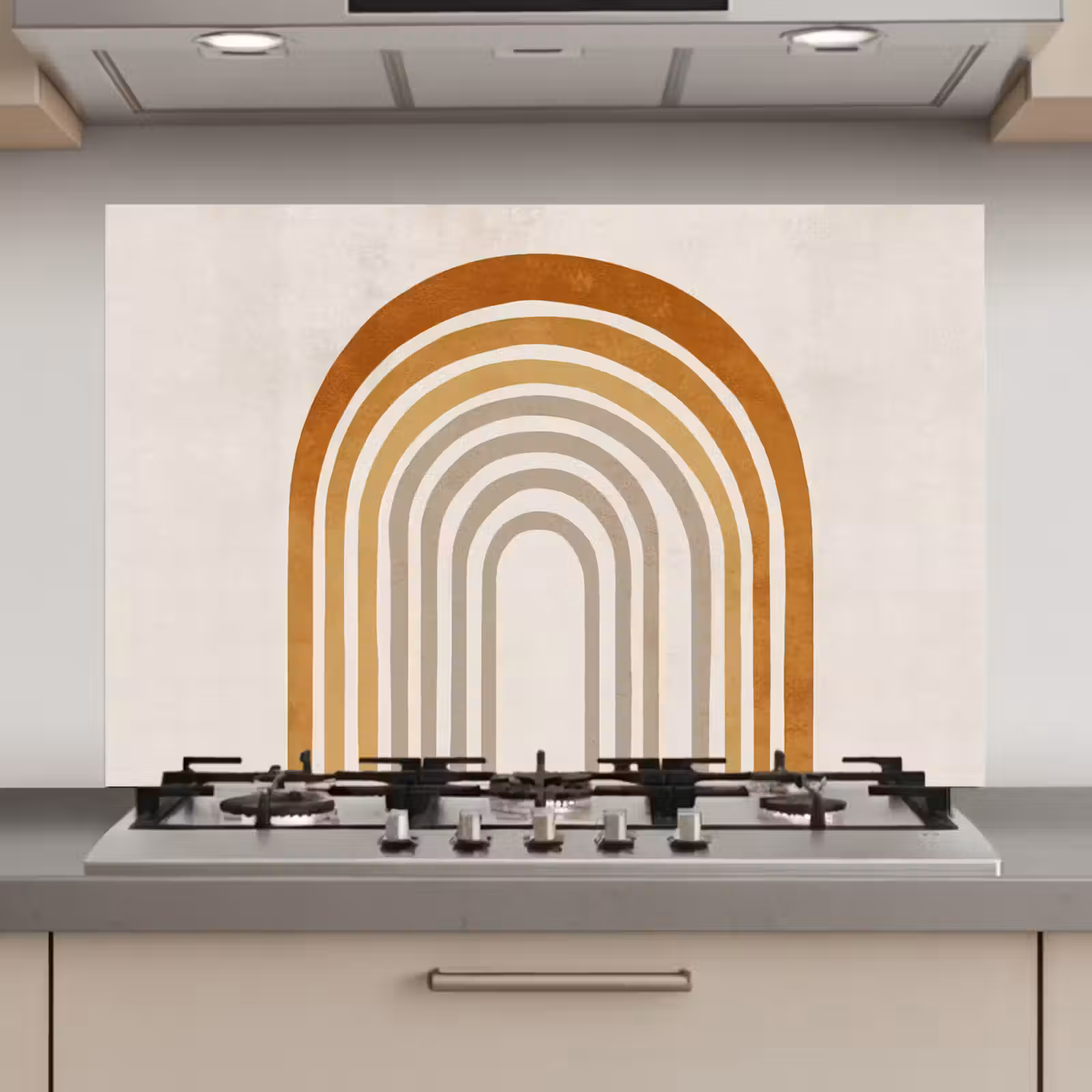 Spatscherm keuken - Minimalistisch - Boog - Lijnen - Beige — 1