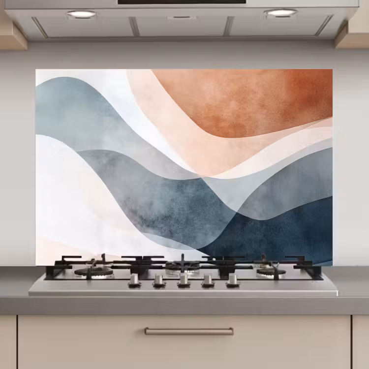 Spatscherm keuken - Abstract - Golven - Blauw — 1