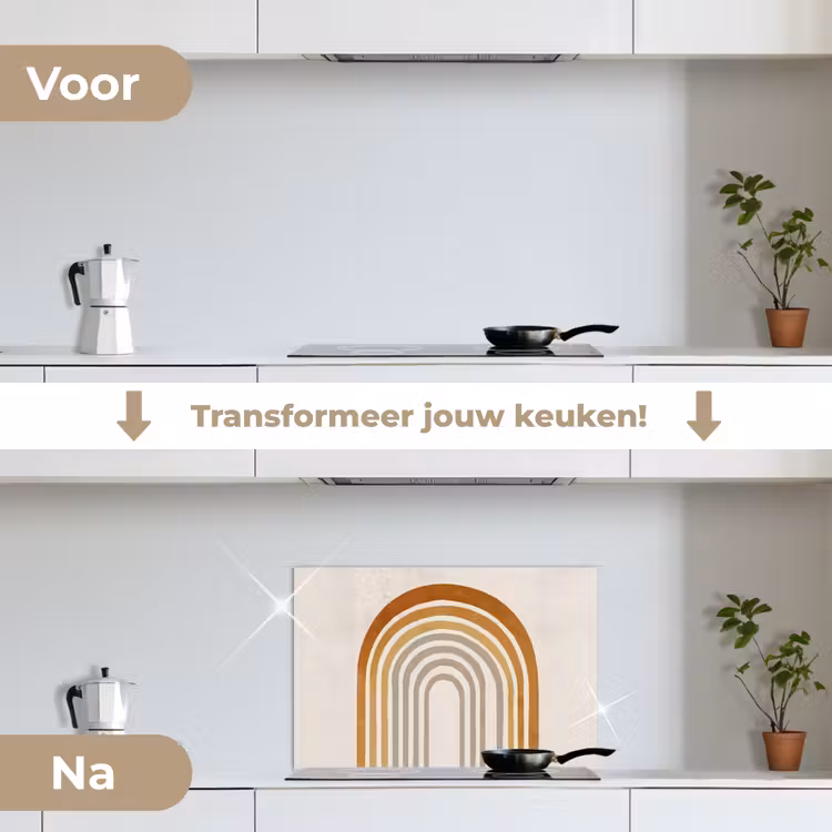 Spatscherm keuken - Minimalistisch - Boog - Lijnen - Beige — 3