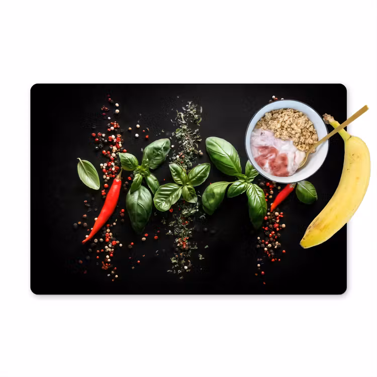 Placemat - 6 stuks - Chilipepers - Basilicum - Blaadjes - Rood