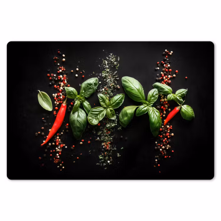 Placemat - 6 stuks - Chilipepers - Basilicum - Blaadjes - Rood — 7