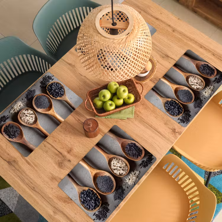 Placemat - 6 stuks - Houten - Lepels - Rijst - Zaden — 6
