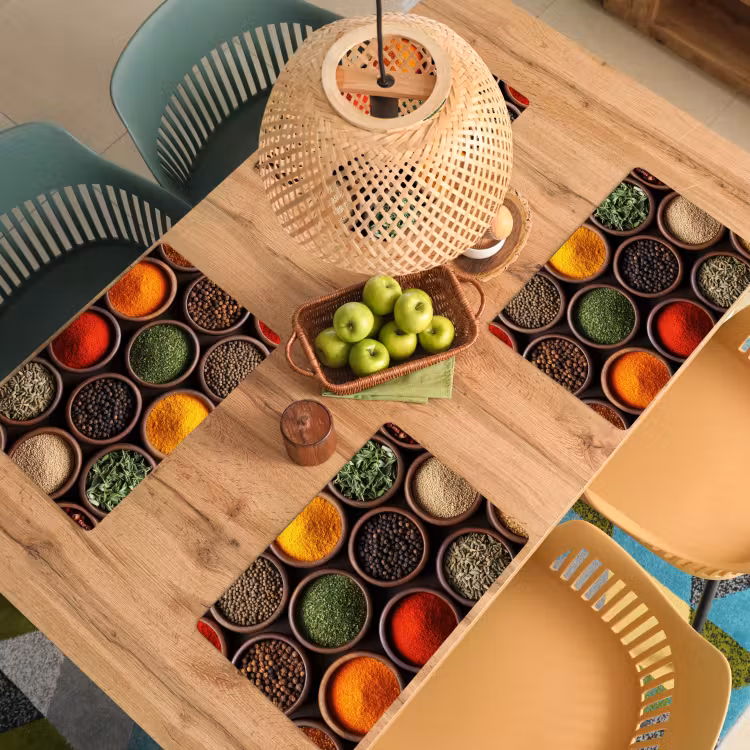 Placemat - 6 stuks - Bakjes - Hout - Kruiden - Kleurrijk — 6