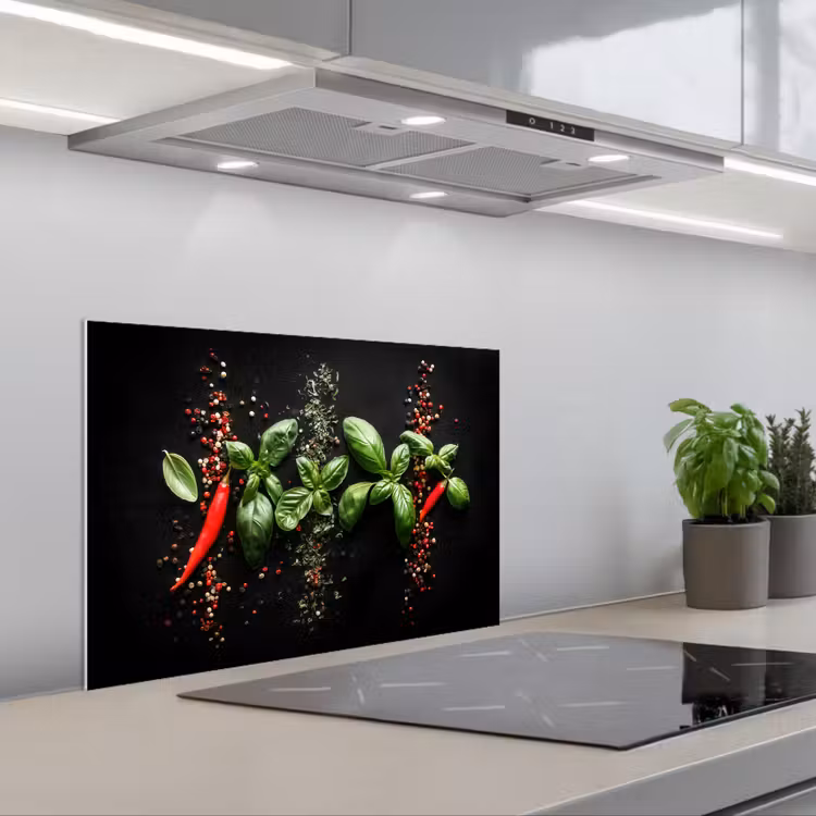 Spatscherm keuken - Chilipepers - Basilicum - Blaadjes - Rood — 5