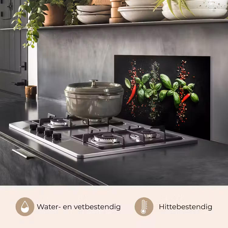 Spatscherm keuken - Chilipepers - Basilicum - Blaadjes - Rood — 7