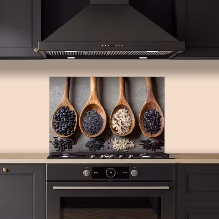 Spatscherm keuken - Houten - Lepels - Rijst - Zaden — 2