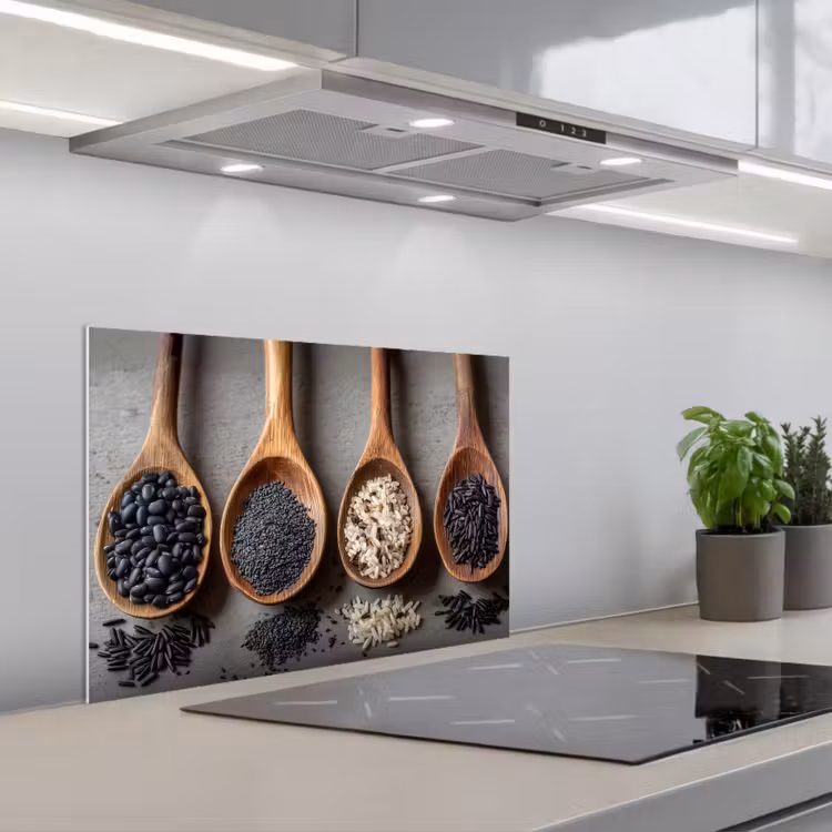 Spatscherm keuken - Houten - Lepels - Rijst - Zaden — 5
