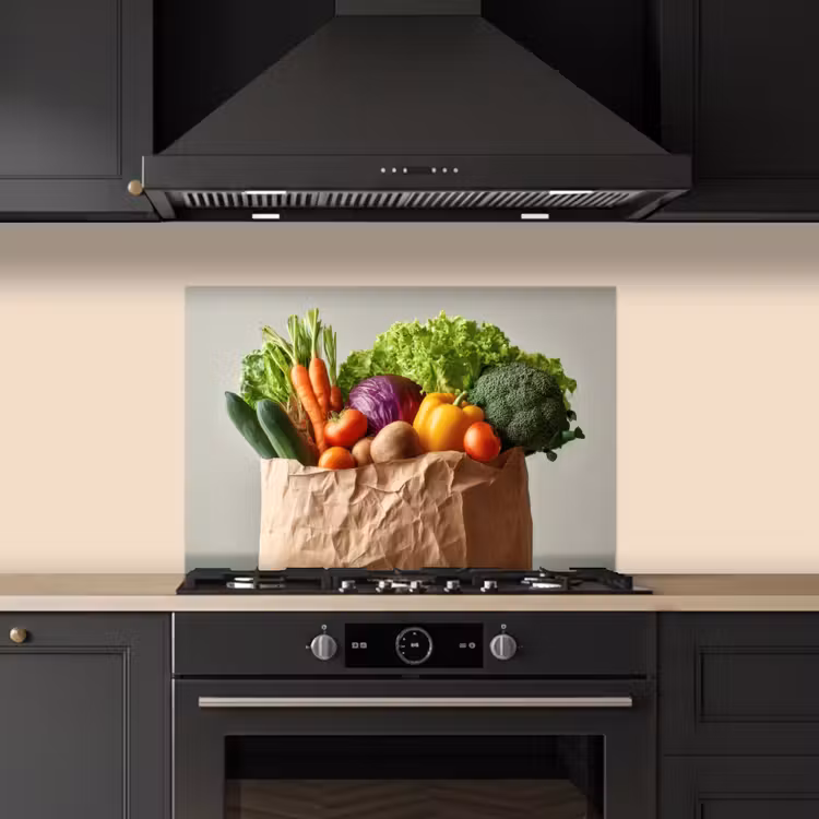 Spatscherm keuken - Papieren - Boodschappen - Groente - Kleurrijk — 2