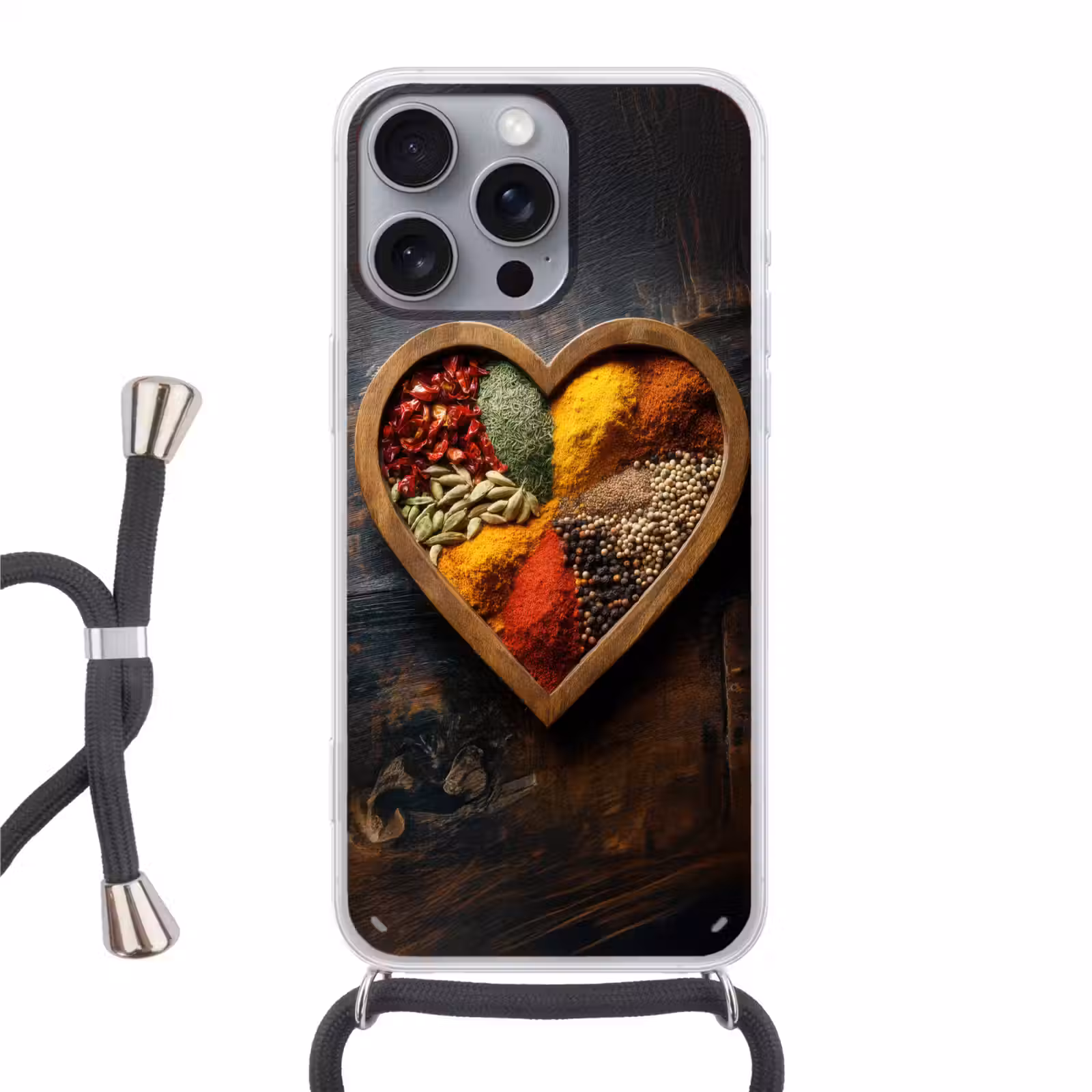 Telefoonhoesje met koord - Houten - Hart - Kleurrijke - Specerijen — 1