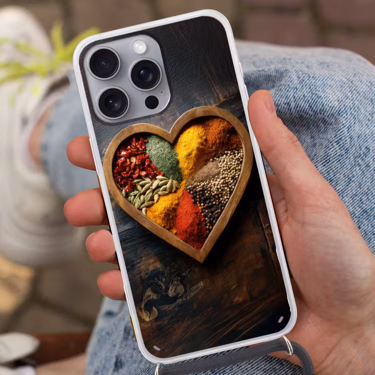 Telefoonhoesje met koord - Houten - Hart - Kleurrijke - Specerijen — 2