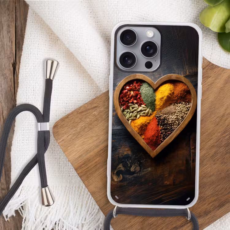 Telefoonhoesje met koord - Houten - Hart - Kleurrijke - Specerijen — 3