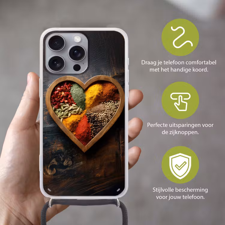 Telefoonhoesje met koord - Houten - Hart - Kleurrijke - Specerijen — 4