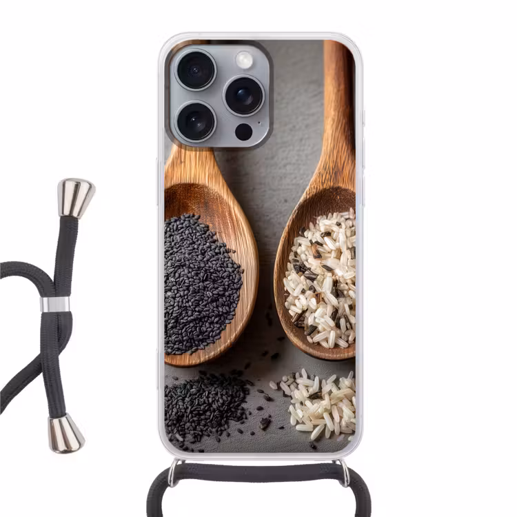 Telefoonhoesje met koord - Houten - Lepels - Rijst - Zaden