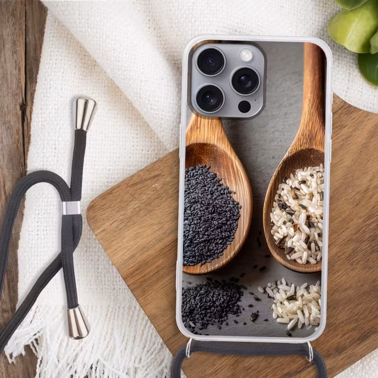 Telefoonhoesje met koord - Houten - Lepels - Rijst - Zaden — 3