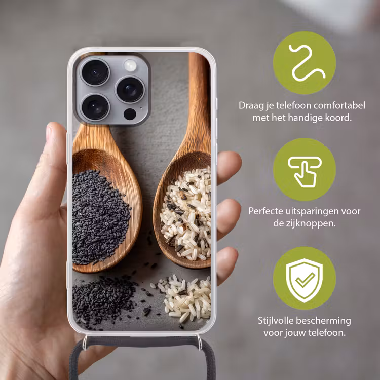 Telefoonhoesje met koord - Houten - Lepels - Rijst - Zaden — 4